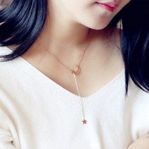 18K Gold Plated Stainless Steel Moon Star Pendant Necklace